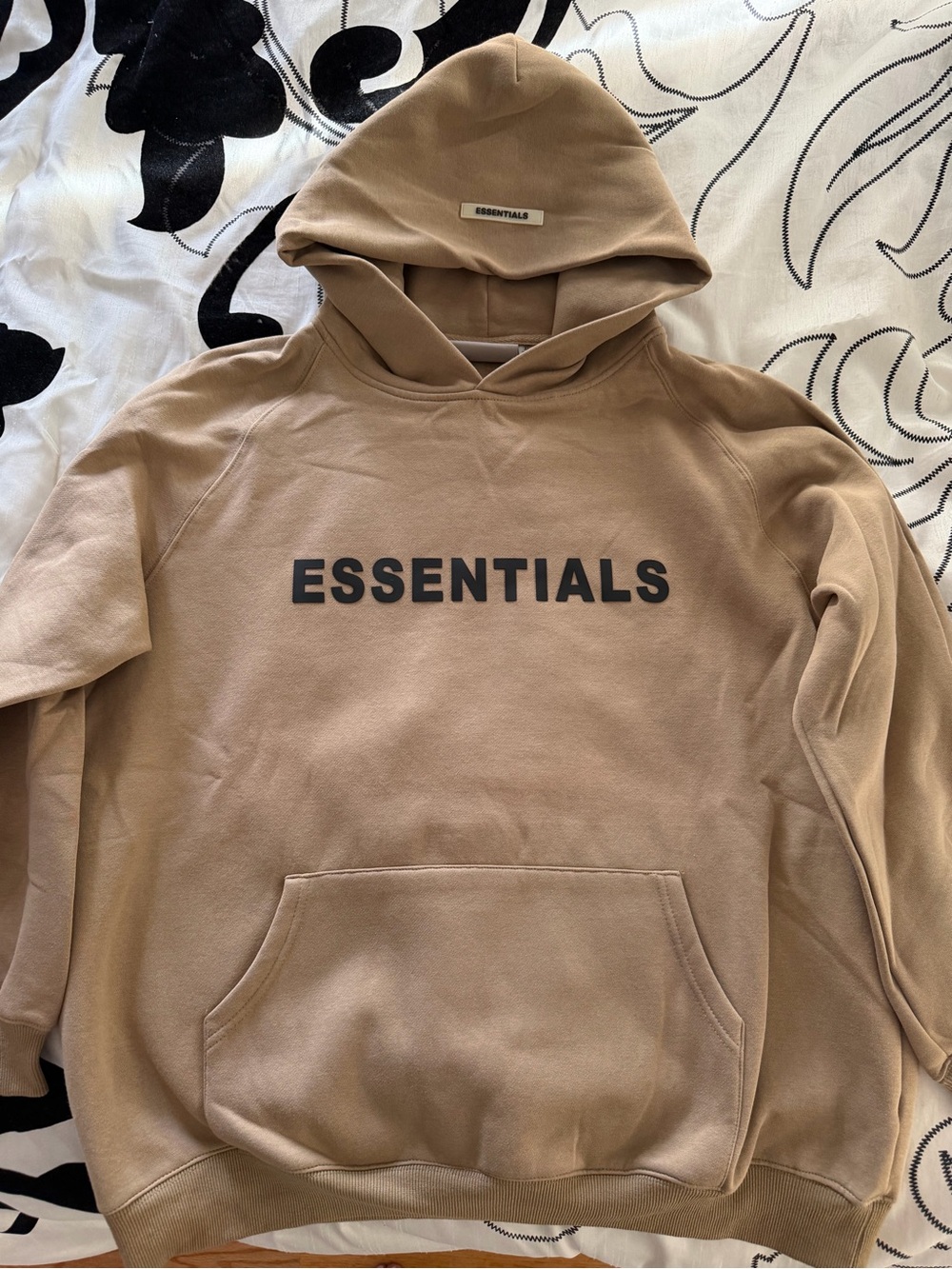 ESSENTIALS Tan Pullover Hoodie with Black Logo